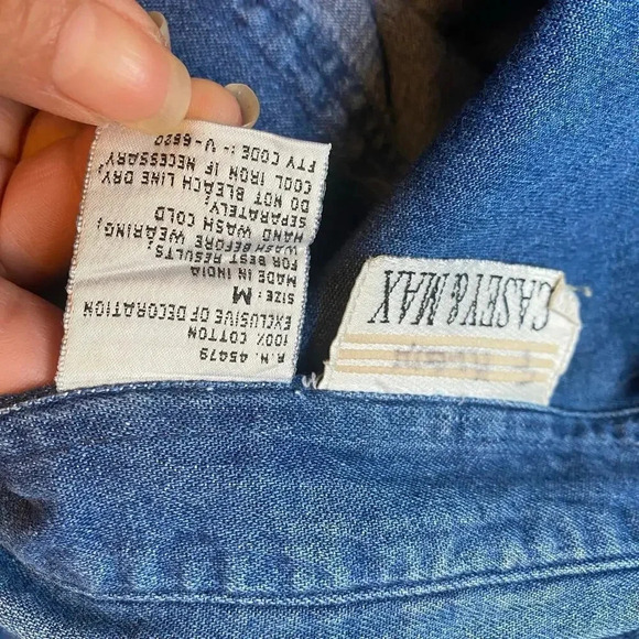 VTG Y2K Casey & Max Cotton Denim Button Up Shirt Leaf Floral Embroidery Women M - Picture 4 of 7